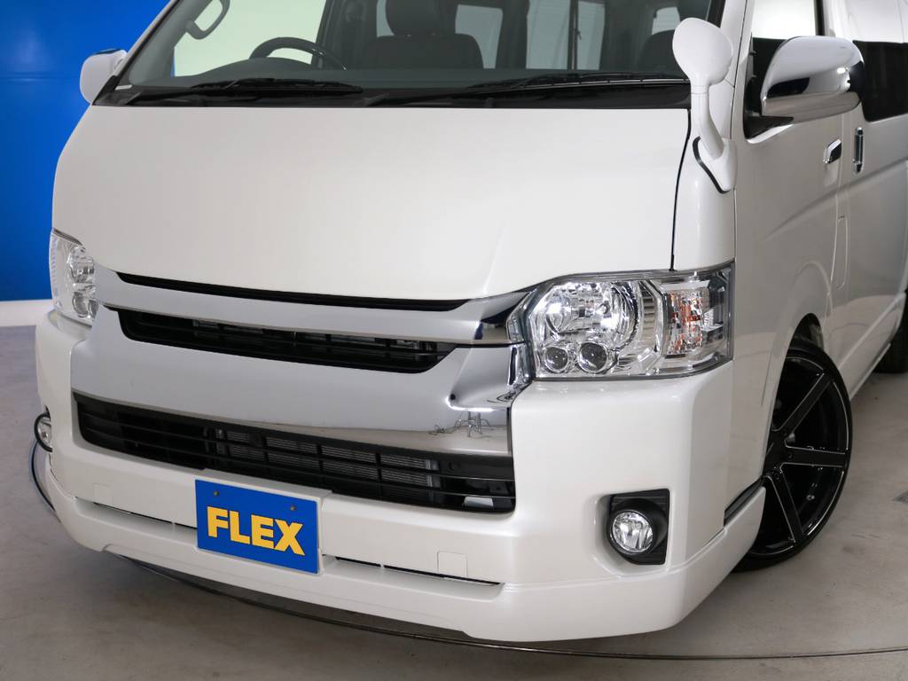 フロントビュー！ＦＬＥＸオリジナル　ボンネット・ＦＬＥＸオリジナル　フロントリップスポイラー・コーナーミラーボディ同色塗装♪