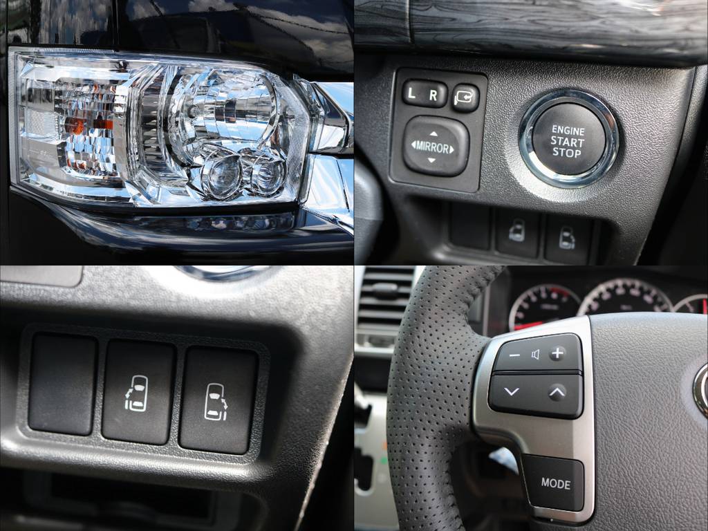 ファインテックツアラー通常装備の【ＬＥＤヘッドランプ・スマートキー＆プッシュスタート・両側自動ドア】にメーカーオプションの【ステアリングスイッチ】も付いてます！