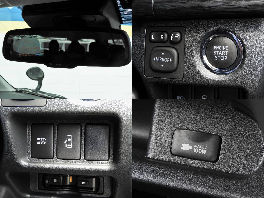 メーカーオプション【バックモニター自動防眩ミラー・スマートエントリー＆プッシュスタート・パワースライドドア】に標準装備【１００Vコンセント】！