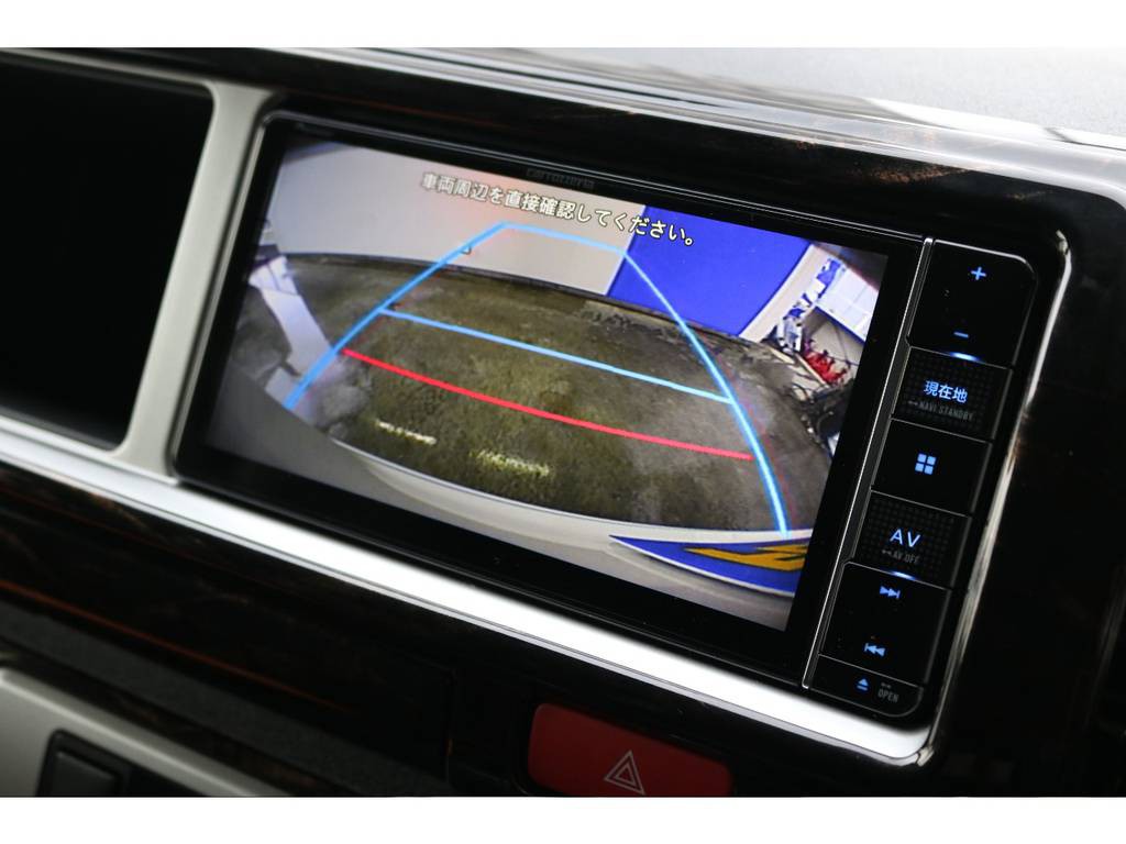 ハイエースには欠かせないバックモニターもナビ連動！駐車時の後方確認もこれで安心です！