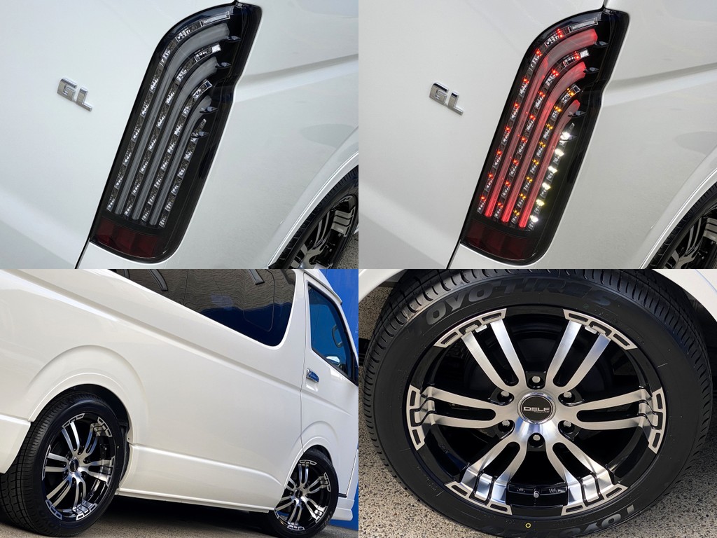 ＦＬＥＸオリジナル 煌ブラックＬＥＤテールをセット！！足元にはＦＬＥＸオリジナル Ｄｅｌｆ０２ １８インチアルミにナスカータイヤをインストール！！