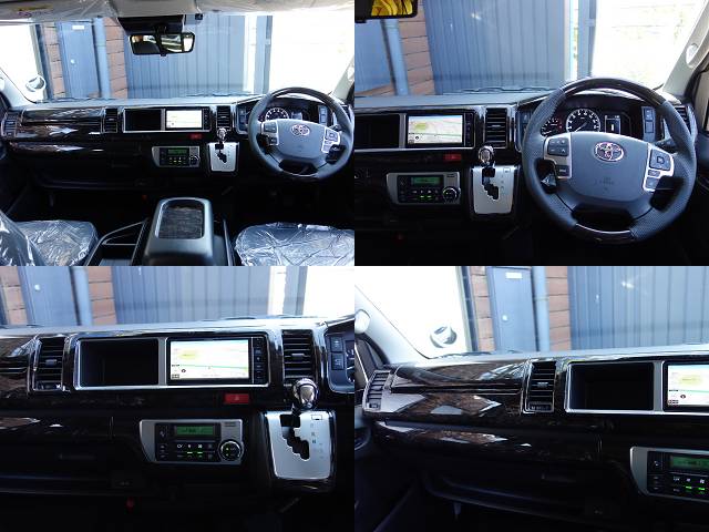 K-SPEC製マホガニー黒木目パネルSETを新品で装着して高級感を演出！ステアリングリモコンスイッチも装着で、手元でナビの操作が可能です♪