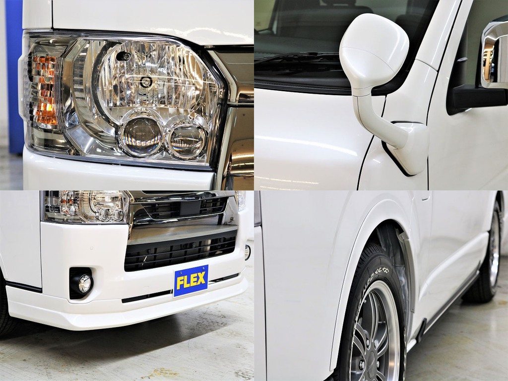 LEDヘッドランプ、アンダーミラー同色塗装、FLEXオリジナル【DelfinoLine】フロントリップスポイラー、FLEXオリジナル【DelfinoLine】オーバーフェンダー！