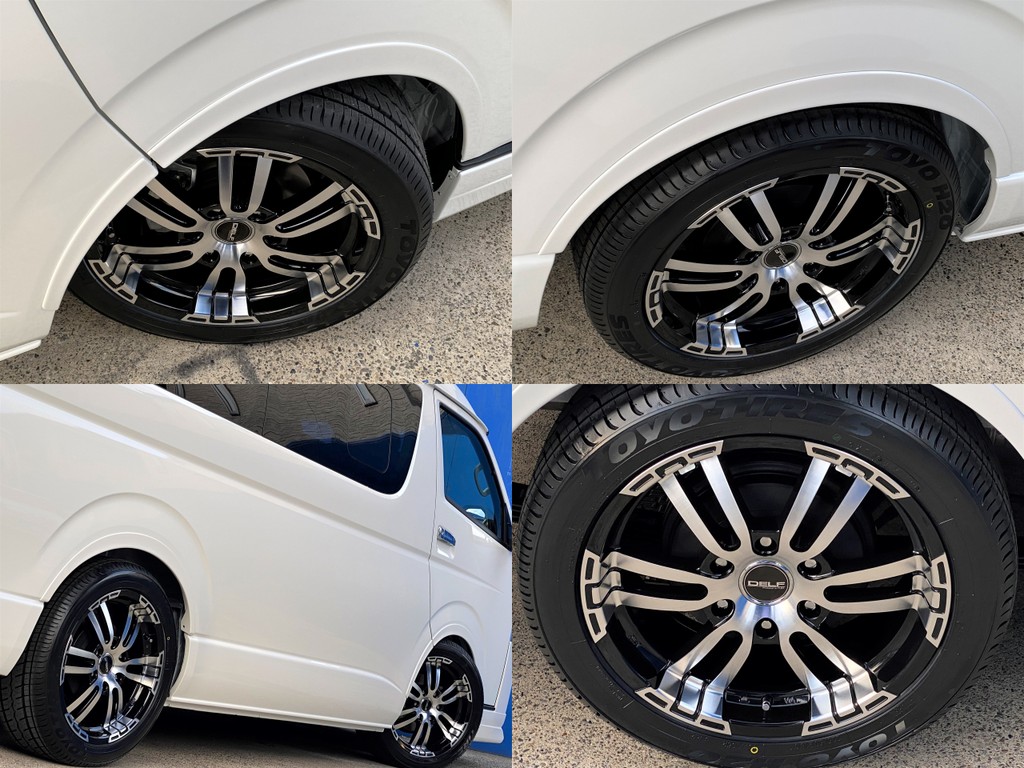 ＦＬＥＸオリジナル ＤｅｌｆｉｎｏＬｉｎｅオーバーフェンダー装着！！足元にはＦＬＥＸオリジナル Ｄｅｌｆ０２ １８インチアルミにＴＯＹＯ Ｈ２０タイヤをインストール！！