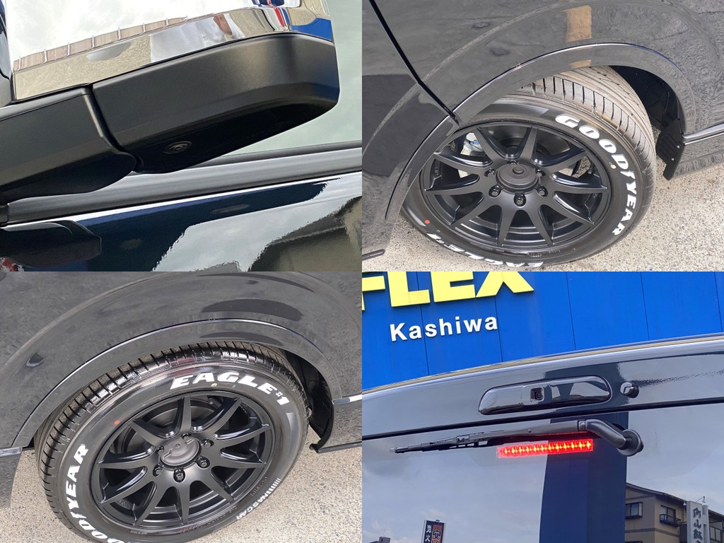 サイドカメラもついてますよ☆ＦＬＥＸオリジナル ＤｅｌｆｉｎｏＬｉｎｅオーバーフェンダーをセット！！２インチローダウンがさらにローダウンに見えますよ☆