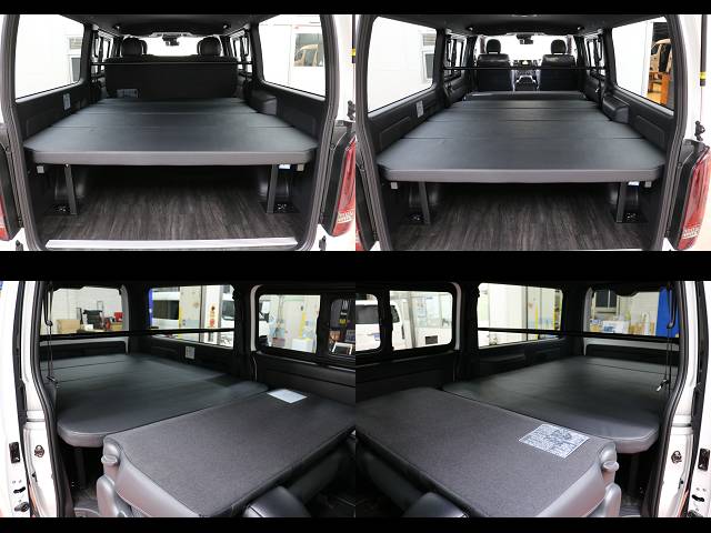 新車ハイエースＶダークプライムⅡ２０００ガソリン２ＷＤ当店一番人気の床張りベットＫＩＴパッケージ完成致しました！！フレックスオリジナルパーツでカスタマイズ済みの１台！！