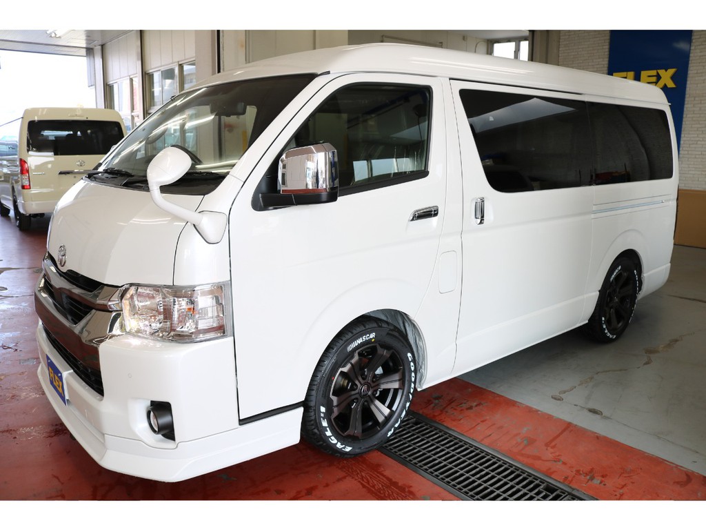 新車ハイエースＶダークプライムⅡワイドスーパーＧＬ２８００ディーゼルターボカスタム車両完成致しました！！フレックスオリジナルパーツ多数装備済み！！