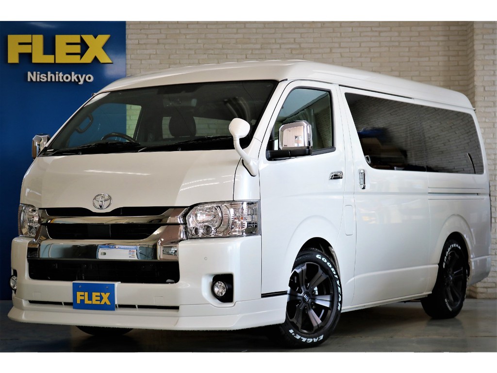 新車ハイエースＶダークプライムⅡワイドスーパーＧＬ２８００ディーゼルターボカスタム車両完成致しました！！フレックスオリジナルパーツ多数装備済み！！
