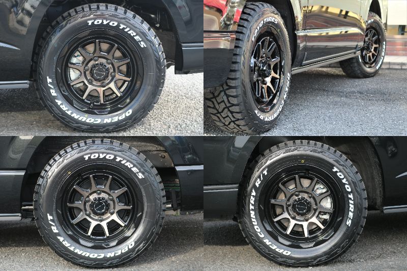マッドバンス16インチアルミホイールにTOYOタイヤのオープンカントリーR/Tを合わせましてオフロード仕様になっております☆