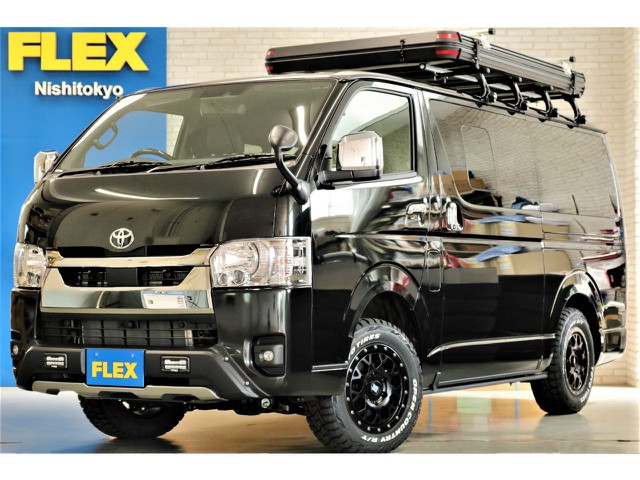 新車ハイエースＶダークプライムⅡ２８００ディーゼル４ＷＤルーフトップテントパッケージ完成致しました！！オリジナルベットＫＩＴ装備キャンプ、アウトドアにお使い頂ける仕様です！！