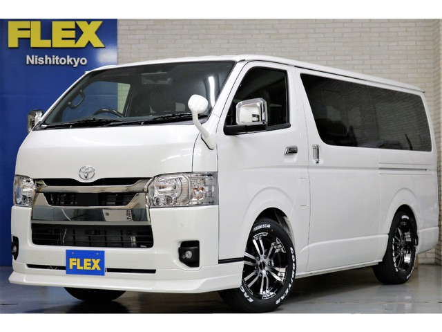 新車ハイエースＶダークプライムⅡ２０００ガソリン２ＷＤ床張りベットＫＩＴパッケージ完成！！ＦＬＥＸオリジナルパーツでカスタム済みの1台入庫！！店頭在庫車、即納車もご対応可能になります！！