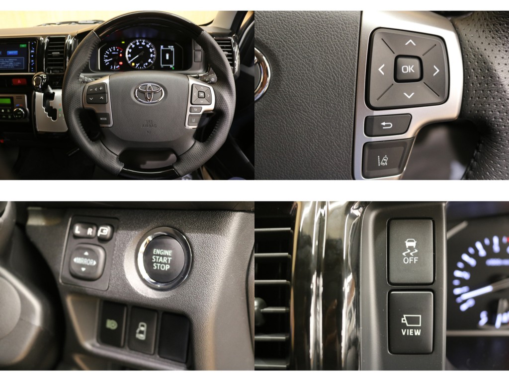 【運転席各所】メーター連動のステアリングリモコン搭載☆プッシュスタートやパノラミックビュースイッチといった便利なオプションも盛りだくさん♪