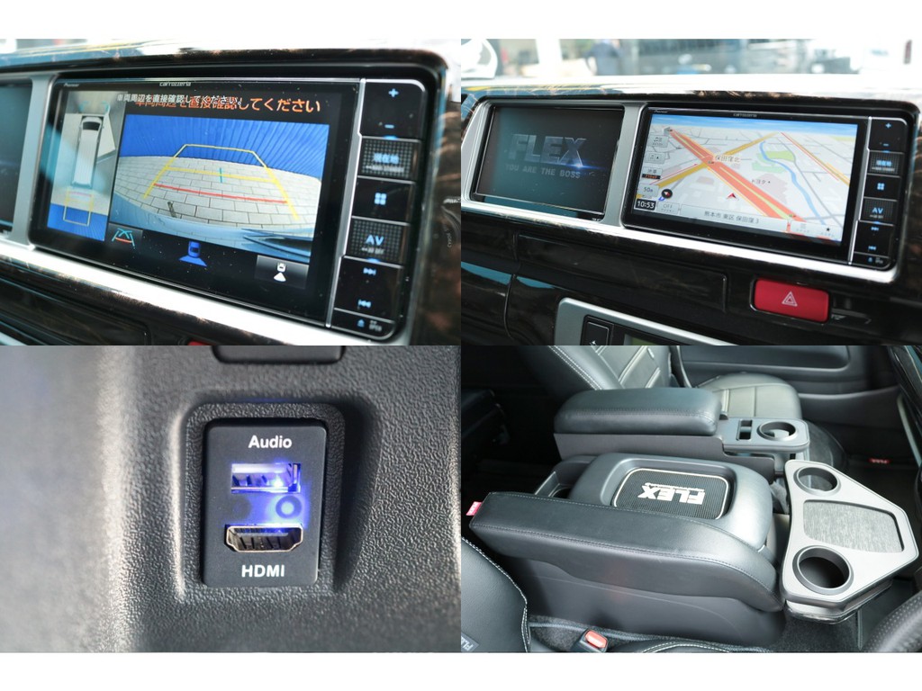 パノラミックビューモニターも完備！ＨＤＭＩポート付きでスマホミラーリング可能です！あるとうれしいドリンクホルダー類も装着済みですよ♪