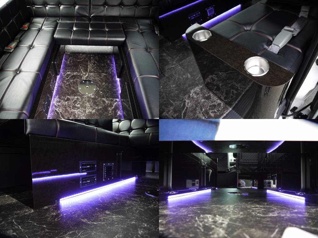 座席家具足元には、ＬＥＤ間接照明を完備しております。