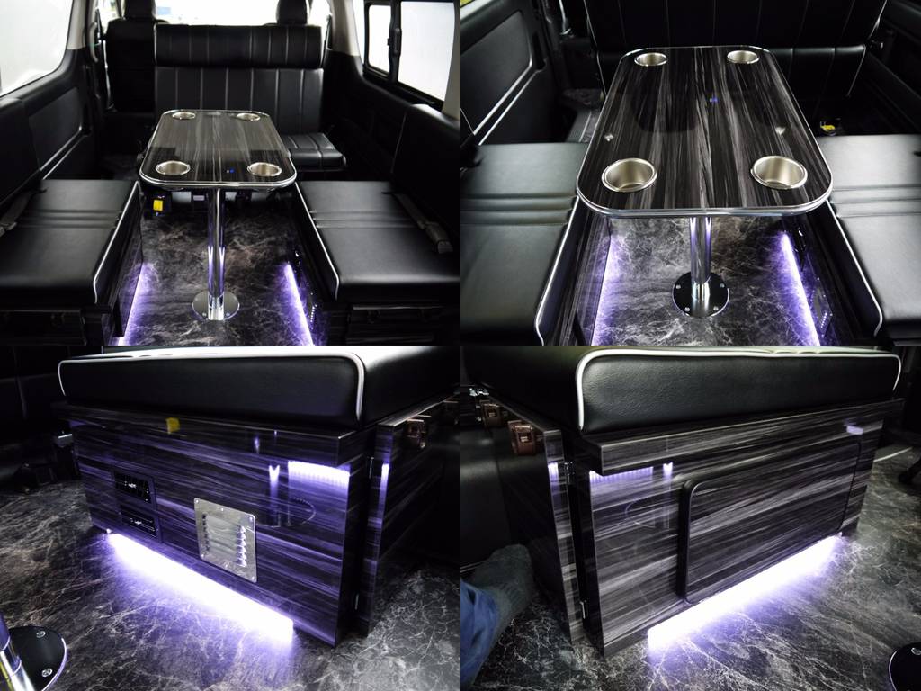 ３列目座席家具には、ＬＥＤ間接証明も完備しております。豪華な室内空間を演出してくれます。