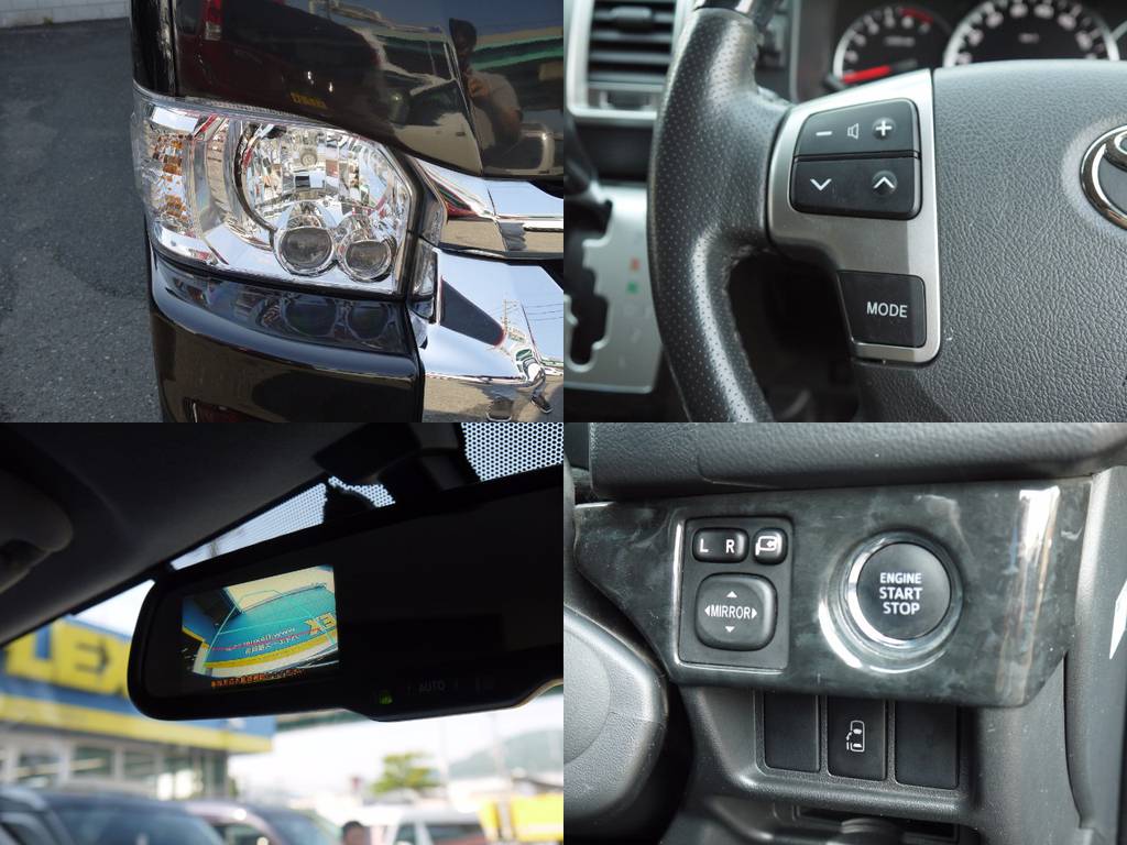 新車時メーカーＯＰのＬＥＤヘッドライト・プッシュスタート＆スマートキー・バックカメラ内臓自動防眩ミラー・ステアリングスイッチも完備しております。
