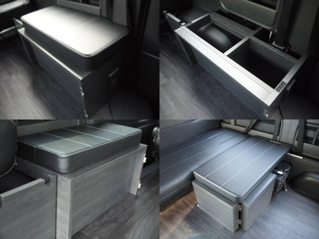 家具内は収納スペースとしてご利用いただけますので小物収納もできて車内をスッキリご利用いただけます。