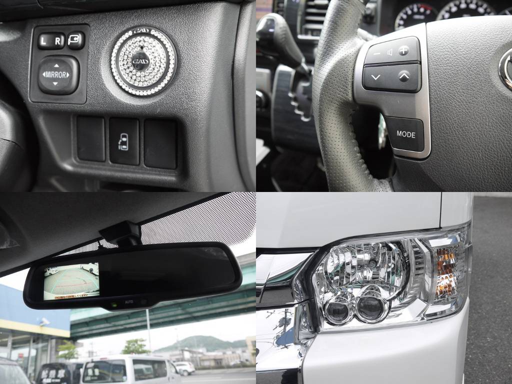 新車時メーカーオプションのＬＥＤヘッドライト・パワースライドドア・バックカメラ内臓自動防眩ミラー・ステアリングスイッチも完備しております。