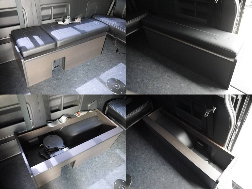 ３列目には横座り１名座席家具を配置。家具内は収納スペースとしてもご利用いただけます。