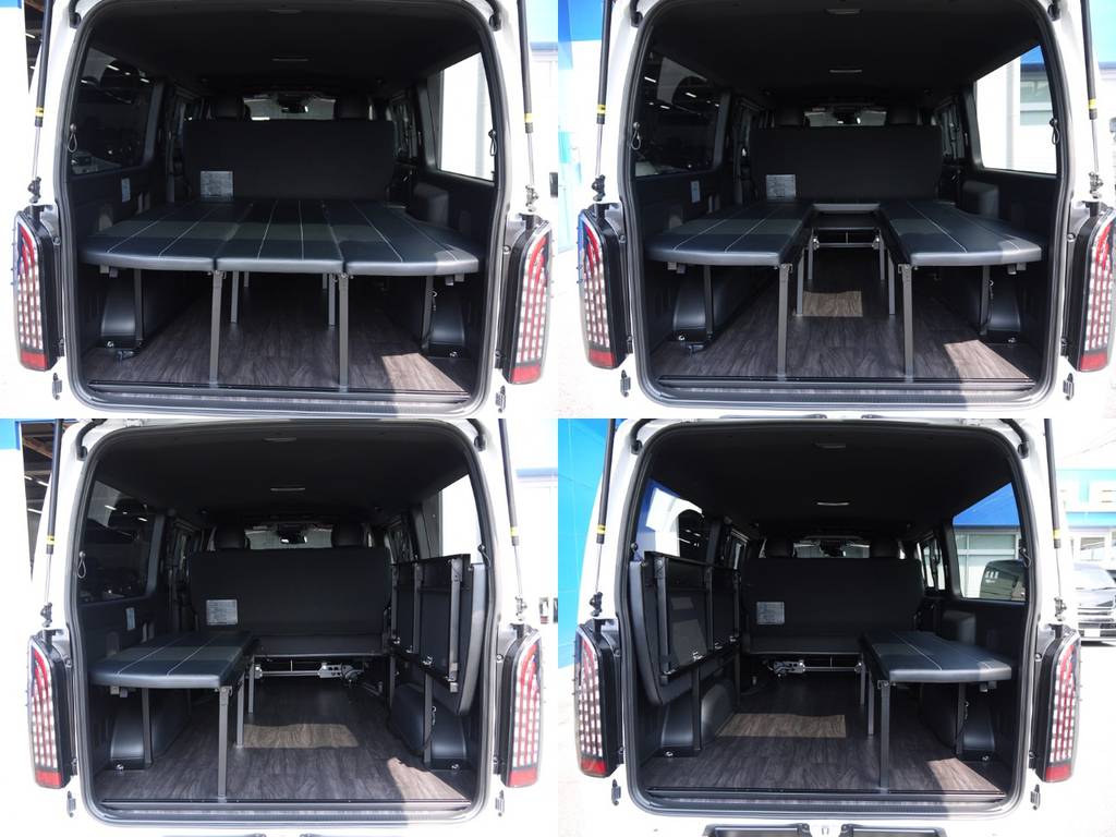 両側跳ね上げベッド！車室内の空間を有効活用！車中泊も気軽にお楽しみいただけます。