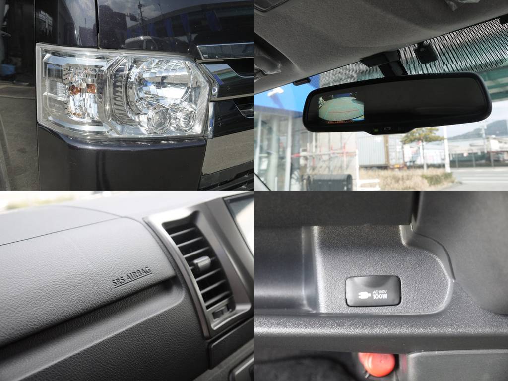 新車時メーカーＯＰ多数完備！両側パワースライドドア・ＡＣ１００Ｖ電源・ＳＲＳエアバッグ・バックカメラ付自動防眩ミラー！