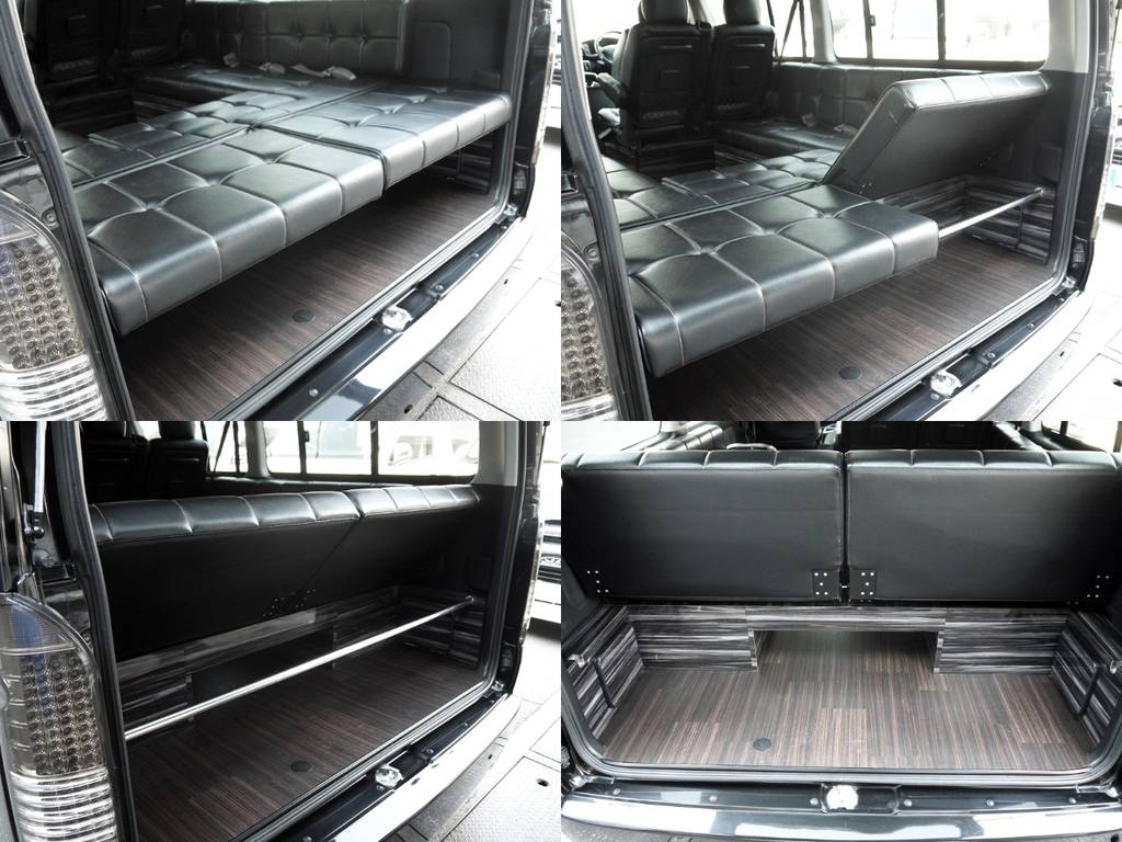 最後部ベッドマットはリクライニング機能を備えておりますので、車内でのご休憩時にはコの字型シートとしてもご利用いただけます。