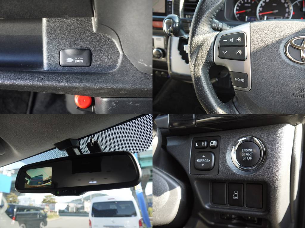 新車時メーカーオプション多数完備！ＬＥＤヘッドライト・パワースライドドア・プッシュスタート＆スマートエントリー・ステアリングスイッチ・バックカメラ内臓自動防眩ミラー・ＡＣ１００Ｖ！