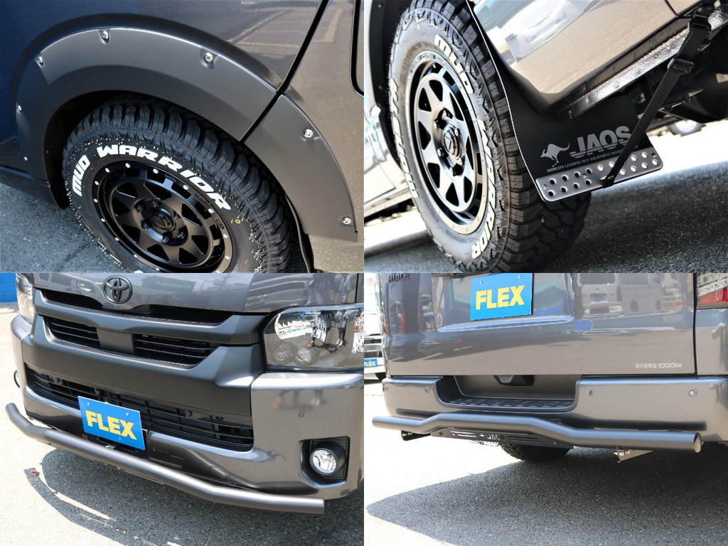 JAOSのパーツ盛沢山の一台☆フェンダーガーニッシュ TypeX マットブラック・フロントスキッドバー ブラック/ブラック・リヤスキッドバー ブラック/ブラック・マッドガードⅢ ブラック