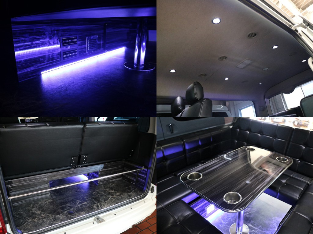 車内を豪華に演出するＬＥＤ間接照明・天井ダウンライト完備！照明設備がしっかりしているので昼夜関係なく車内で談笑などをしてゆっくりお過ごしいただけます♪