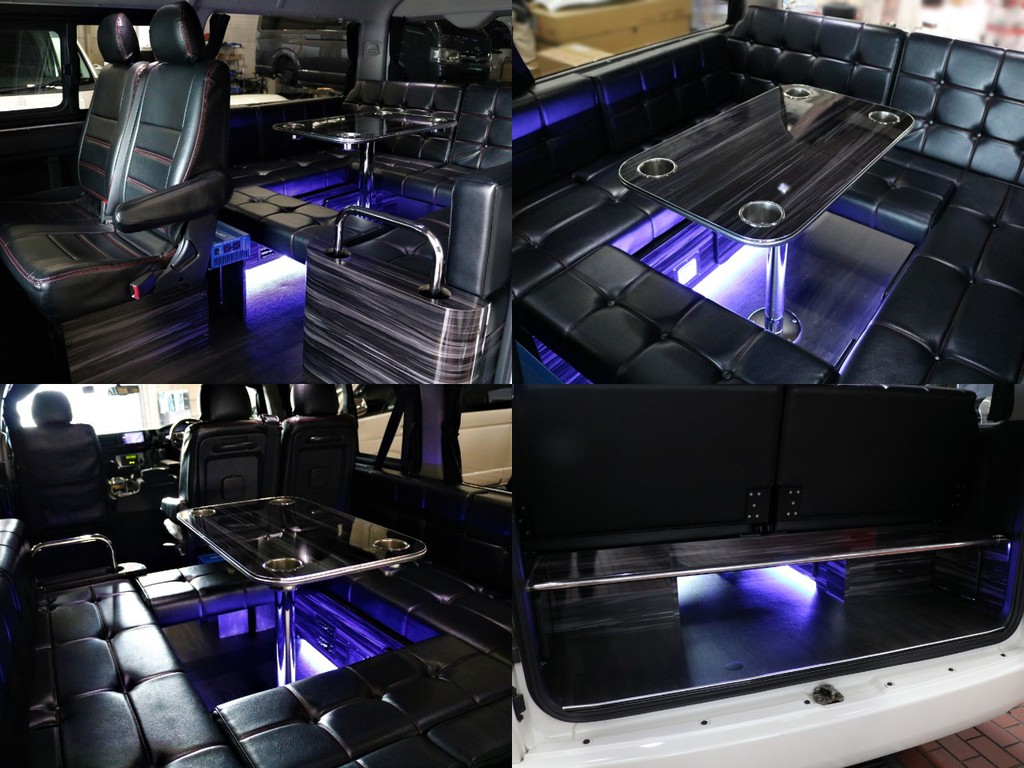 車内を豪華に演出するＬＥＤ間接照明・天井ダウンライト完備！照明設備がしっかりしているので昼夜関係なく車内で談笑などをしてゆっくりお過ごしいただけます♪