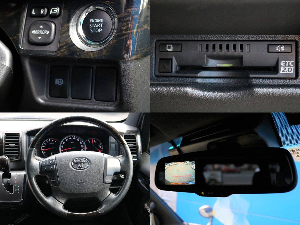 ダークプライムⅡ特別仕様車専用の茶木目本革巻きステアリン＆ステアリングリモコンも完備！バックカメラ内蔵自動防眩ミラーも搭載！安全装備も充実☆