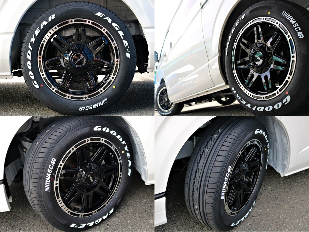 足回りにはFLEX DELF04 17inchAW＆グッドイヤーナスカーホワイトレタータイヤをインストール☆