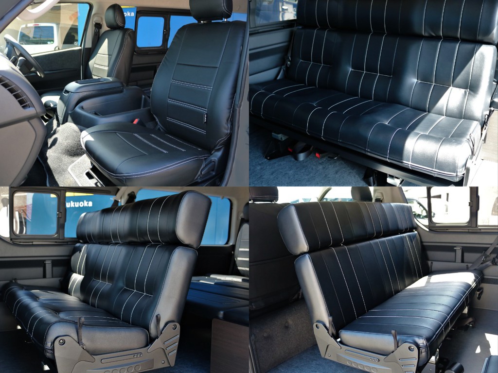 アレンジASの特徴とも言える2列目バタフライベンチシートです。快適で豪華な前向き乗車は勿論、後ろ向き乗車や、車中泊フルフラットモードへの組み換えも可能です。