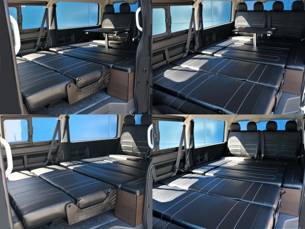 フルフラットにした状態でのテーブルの設置も可能です！広々とした空間でゆっくり足を伸ばしておくつろぎいただけます♪