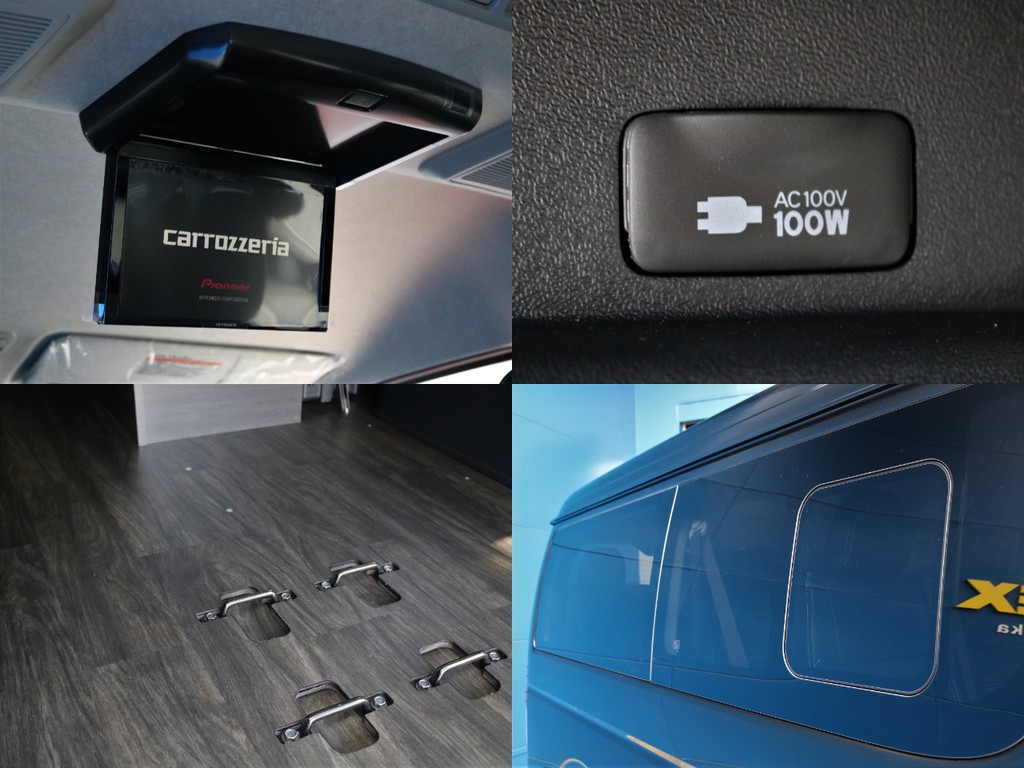 カロッツェリア フリップダウンモニター搭載！後席のゲストを退屈にさせません♪【床張り】フローリング施工もしているのでお手入れが楽々★汚れにも強くワンちゃん同乗でも爪が引っかかることがありません！