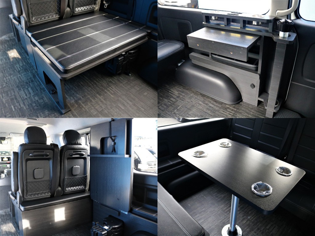 壁面ドリンクホルダーはドリンクホルダーとしては勿論、スマートフォンスタンドやサイドテーブルとしてもご活用頂けます。３列目シートを跳ね上げて荷室も広々と確保！ベッドマットもスッキリと収納出来ます！