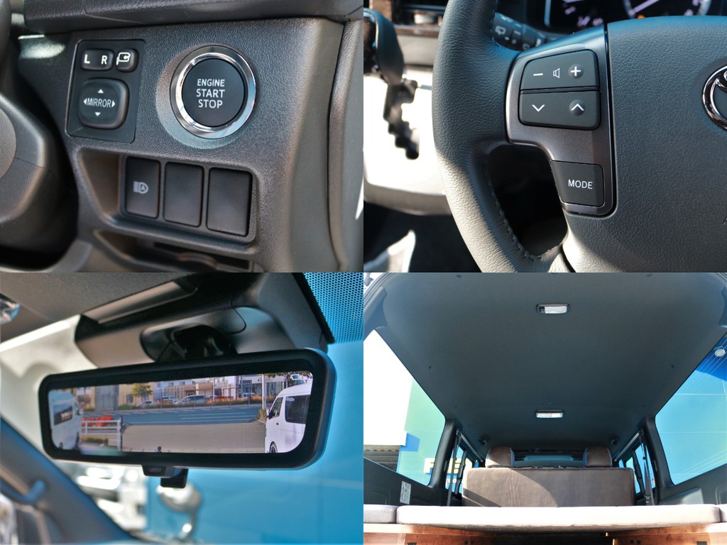 ブラックルーフ＆ブラックピラーが装着されています！　車内全体に高級感が漂っています。ステアリングリモコンや見づらい後方も鮮明に確認出来て安心のデジタルインナーミラー搭載！