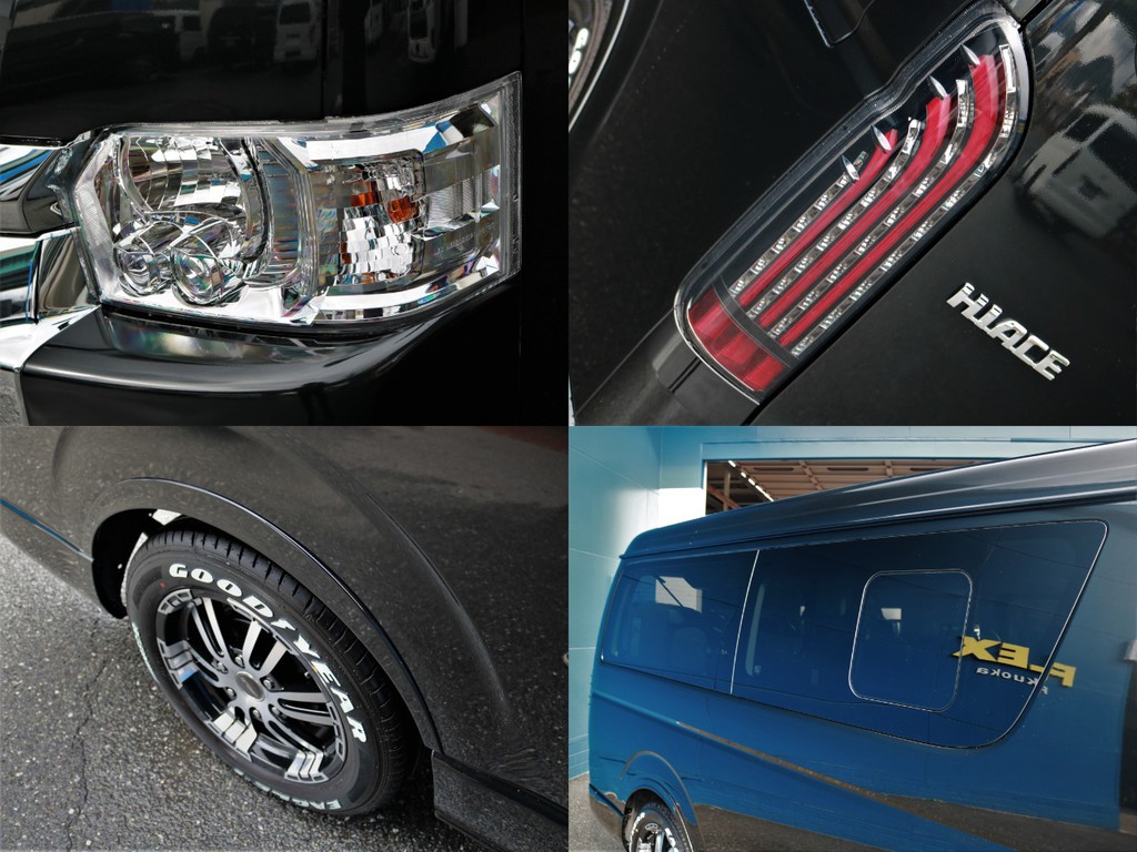 フロント部分が引き締まって見える、ＦＬＥＸ製フロントスポイラーやオーバーフェンダーも装着！足回りのカスタマイズにも拘っております！