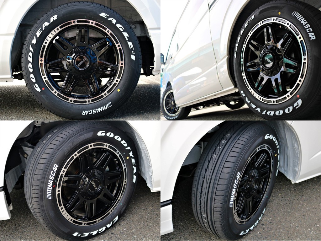 足回りにはFLEX DELF04 17inchAW＆グッドイヤーナスカーホワイトレタータイヤをインストール☆