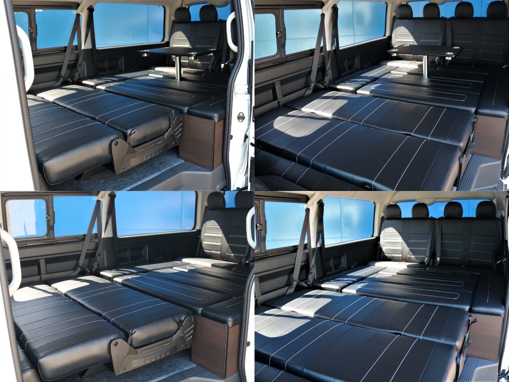 フルフラットにした状態でのテーブルの設置も可能です！広々とした空間でゆっくり足を伸ばしておくつろぎいただけます！