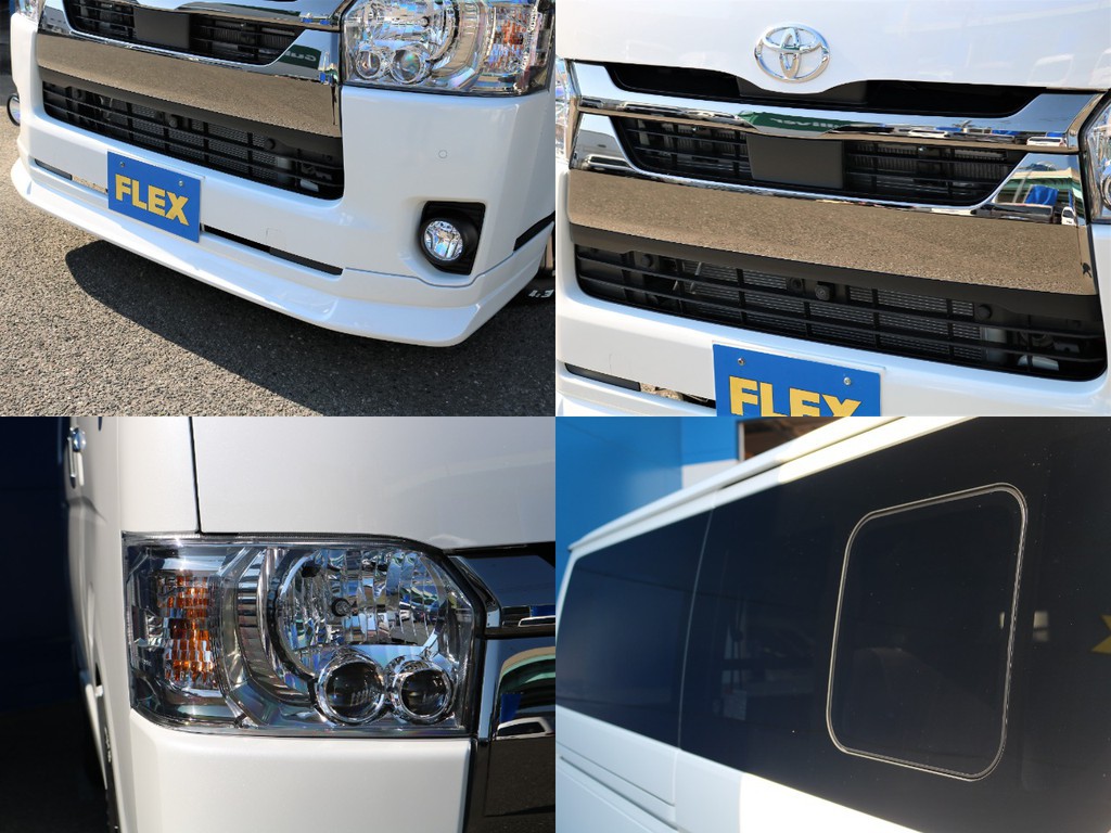 ＦＬＥＸ オリジナルリップスポイラー デルフィーノラインフロントリップを装着済み！　フロント回りが引き締まって見える人気のエアロパーツです。ＬＥＤヘッドライトは夜道を明るく照らしてくれます。