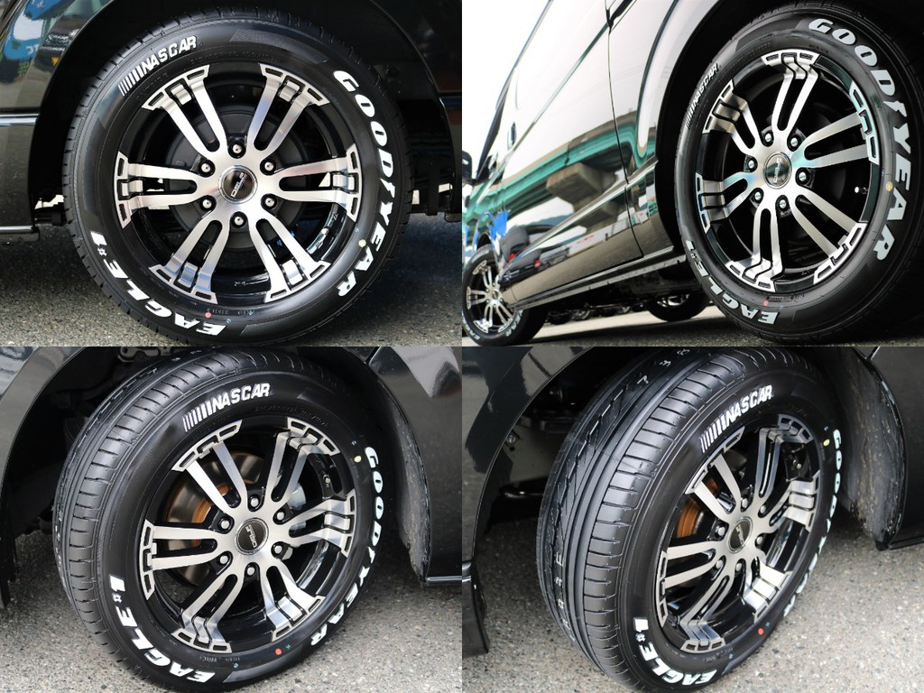 足回りには、FLEX Delf02　17inchAW＆グッドイヤーナスカーホワイトレタータイヤをインストール☆