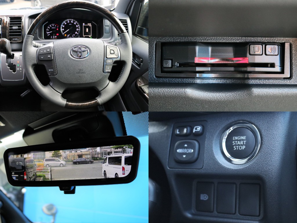 ダークプライムⅡ特別仕様車なので専用の茶木目本革巻きステアリン＆ステアリングリモコンも完備！　ハンドルから手を放す事無くオーディオの音量やTVのチャンネルを変える事が可能です。