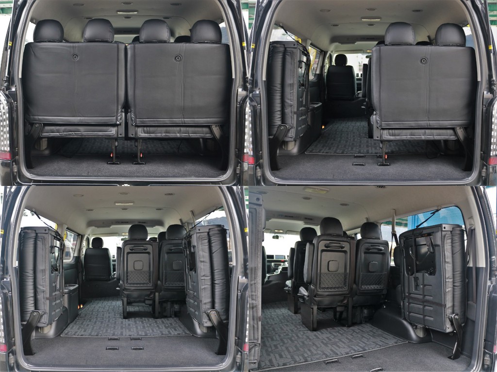 4列目シートは跳ね上げ収納する事が可能です。これによってワゴンなのに広々とした荷室スペースを確保する事が可能となります。