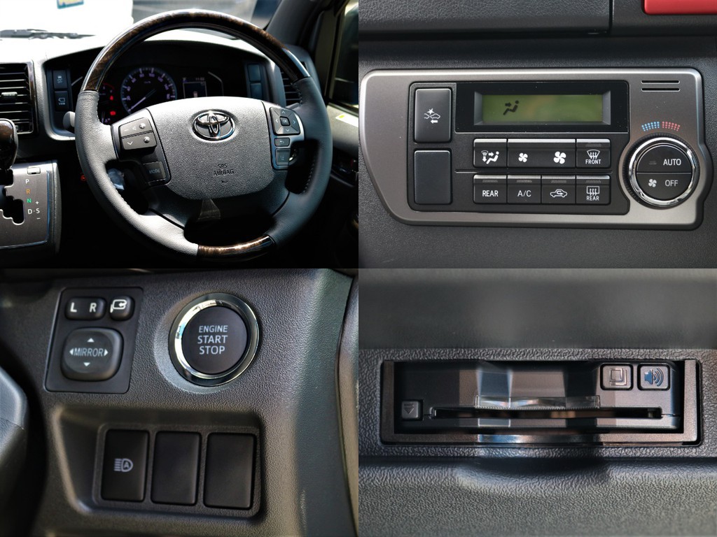 ダークプライムⅡ特別仕様車なので専用の茶木目本革巻きステアリン＆ステアリングリモコンも完備！　ハンドルから手を放す事無くオーディオの音量やTVのチャンネルを変える事が可能です！