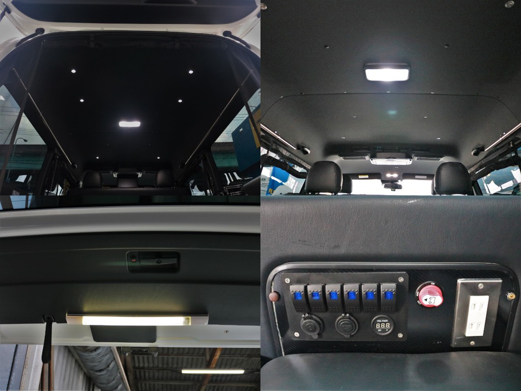 LEDルームランプ・LEDダウンライトも装着されているので、車内も明るく照らしてくれます♪６連スイッチ電装操作パネルもございますので、こちらで切り替え可能です！
