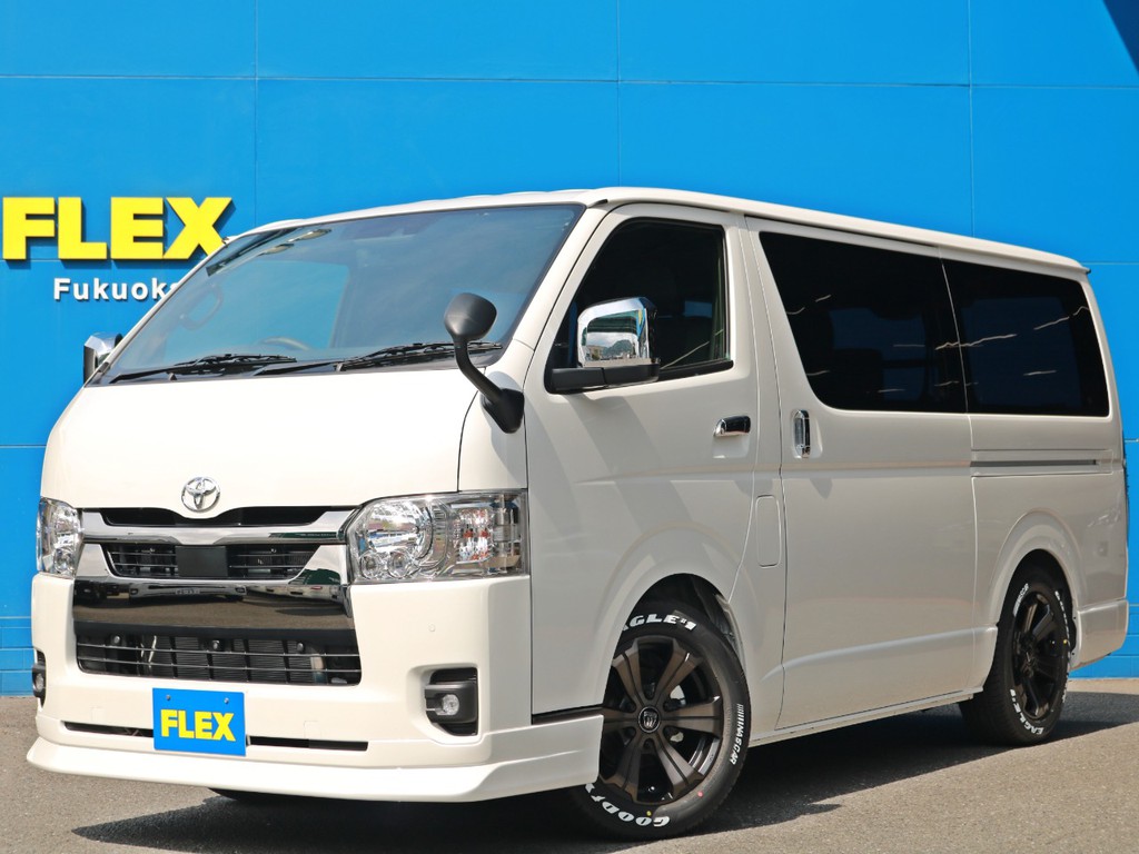 ☆未登録新車☆　ハイエースバン2.0ガソリンダークプライムⅡをベースに　FLEX人気のアイテムでお得なカスタムパッケージ！　街乗りに適したガソリンで気軽にお出かけしましょう！　最短2週間で納車可能！