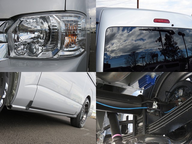 メーカーオプションのＬＥＤヘッドライト、寒冷地仕様＋ミラーヒーター、純正バックカメラ付き！玄武１，５インチローダウン！前後薄型バンプ＆リバンプ、レベリングＡ交換済み！