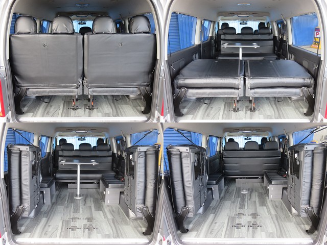 ４列目シートは純正の跳ね上げタイプです、ベッドマットを外せば広々荷室の【カーゴスタイル】へ♪バイク、自転車等のトランポにも使用可能です
