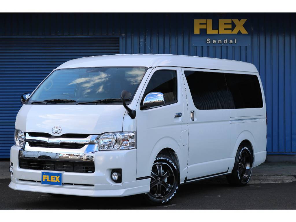 新車ハイエースワゴンＧＬ　ＴＳＳ付き車両入庫！　新品パーツ多数装備！フレックスカスタム！